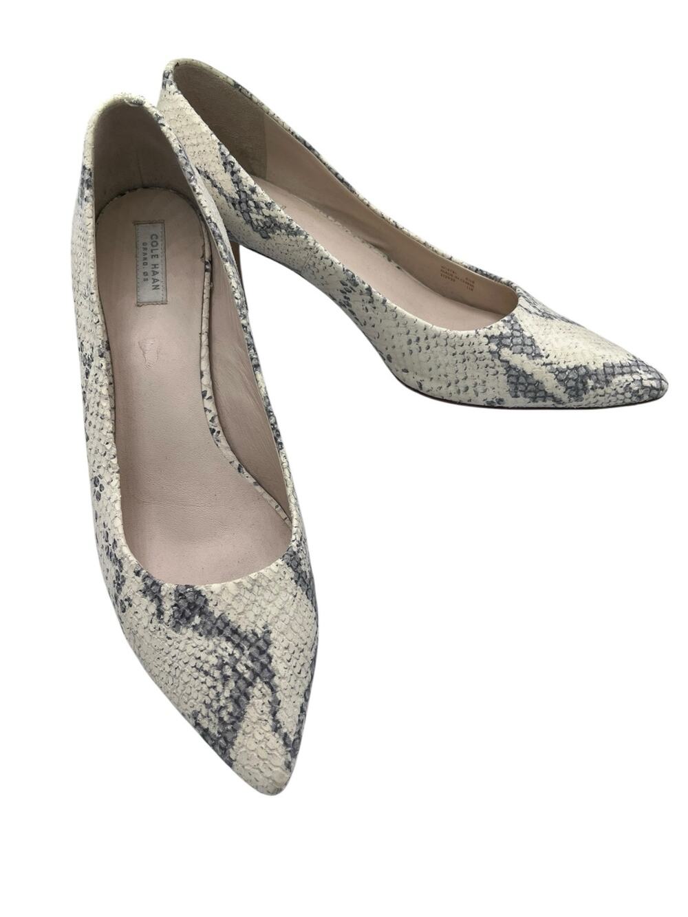 Cole Haan Snakeskin Embossed Leather Pumps 8.5B Vesta Cream Gray